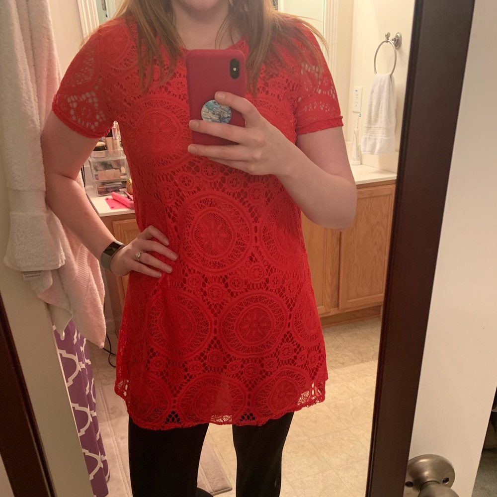 Red Lace Tunic Top